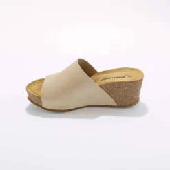 Mules compensées en cuir et talon liège