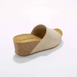 Mules compensées en cuir et talon liège