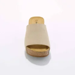 Mules compensées en cuir et talon liège