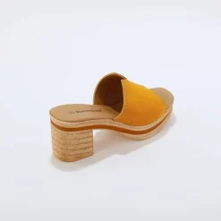 Mules compensées style sabot croûte de cuir