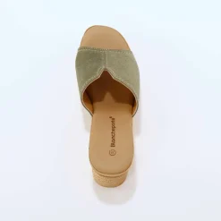Mules compensées style sabot croûte de cuir