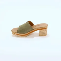 Mules compensées style sabot croûte de cuir