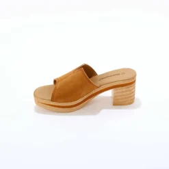 Mules compensées style sabot croûte de cuir