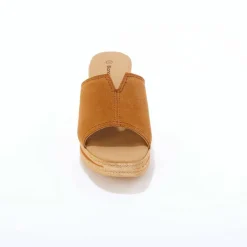 Mules compensées style sabot croûte de cuir
