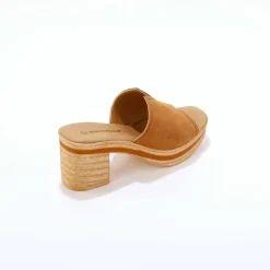 Mules compensées style sabot croûte de cuir