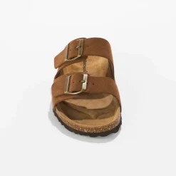 Mules cuir à boucles réglables - marron