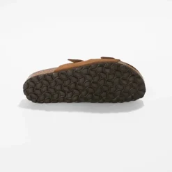 Mules cuir à boucles réglables - marron