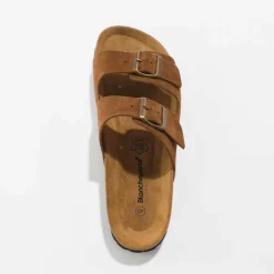 Mules cuir à boucles réglables - marron