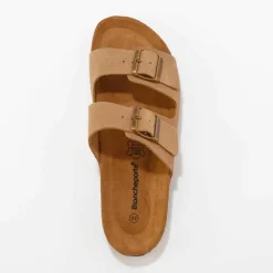 Mules cuir à boucles réglables - marron