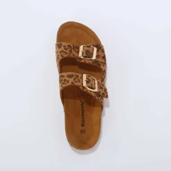 Mules en cuir 2 boucles réglables motif léopard