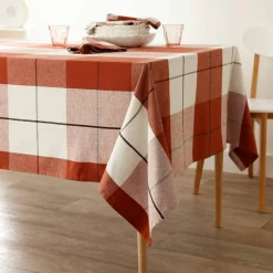 Nappe carreaux coton lin tissé teint