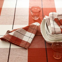 Nappe carreaux coton lin tissé teint
