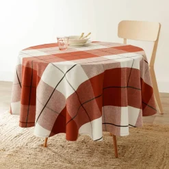 Nappe carreaux coton lin tissé teint