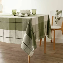 Nappe carreaux coton lin tissé teint