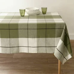 Nappe carreaux coton lin tissé teint