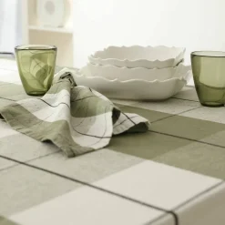Nappe carreaux coton lin tissé teint