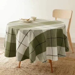 Nappe carreaux coton lin tissé teint