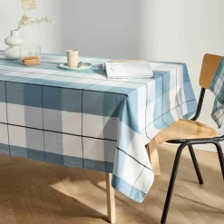 Nappe carreaux coton lin tissé teint