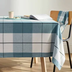 Nappe carreaux coton lin tissé teint