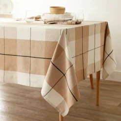 Nappe carreaux coton lin tissé teint