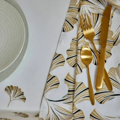 Nappe coton, imprimée métallisé gingko