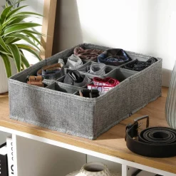 Organiseur tiroir tissu gris, 12 compartiments