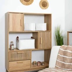 Panier de rangement tissu côtelé - lot de 3