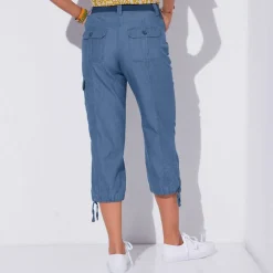 Pantacourt denim ceinture maille