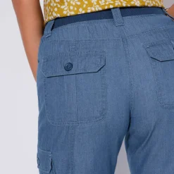 Pantacourt denim ceinture maille