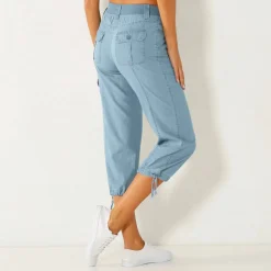 Pantacourt denim ceinture maille