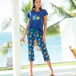 Pantacourt de pyjama en coton - imprimé tropical