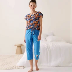 Pantacourt de pyjama en coton - uni tropical