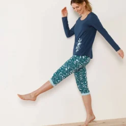 Pantacourt de pyjama – fleuri émeraude
