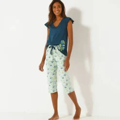 Pantacourt de pyjama imprimé fleuri