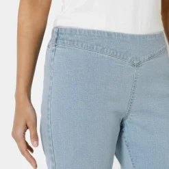 Pantacourt fuselé en jean, ceinture ventre plat