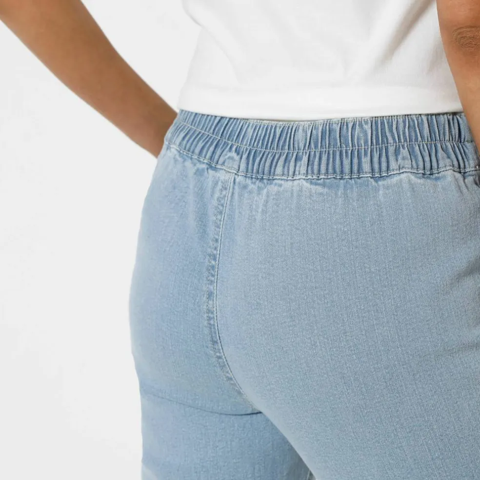 Pantacourt fuselé en jean, ceinture ventre plat