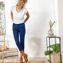 Pantacourt jean taille élastiquée