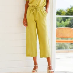 Pantacourt large à poches, mélange coton-lin