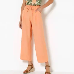 Pantacourt large, viscose et lin