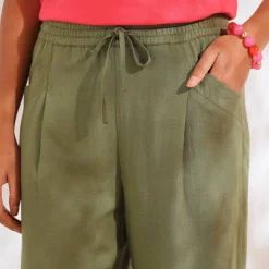 Pantacourt large, viscose et lin