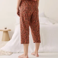 Pantacourt pyjama coton imprimé "feuillage" avec lien à nouer