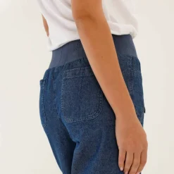 Pantalon blousant taille élastiquée, denim