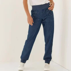 Pantalon blousant taille élastiquée, denim