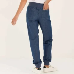Pantalon blousant taille élastiquée, denim