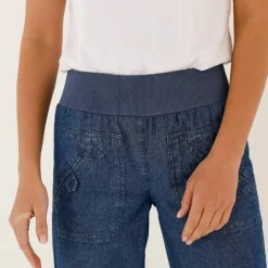 Pantalon blousant taille élastiquée, denim