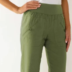 Pantalon blousant taille élastiquée, lin coton