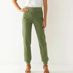 Pantalon blousant taille élastiquée, lin coton
