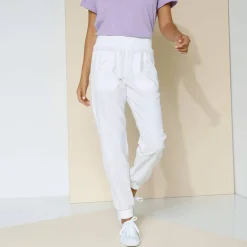 Pantalon blousant taille élastiquée, lin coton
