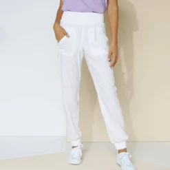 Pantalon blousant taille élastiquée, lin coton