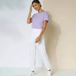 Pantalon blousant taille élastiquée, lin coton